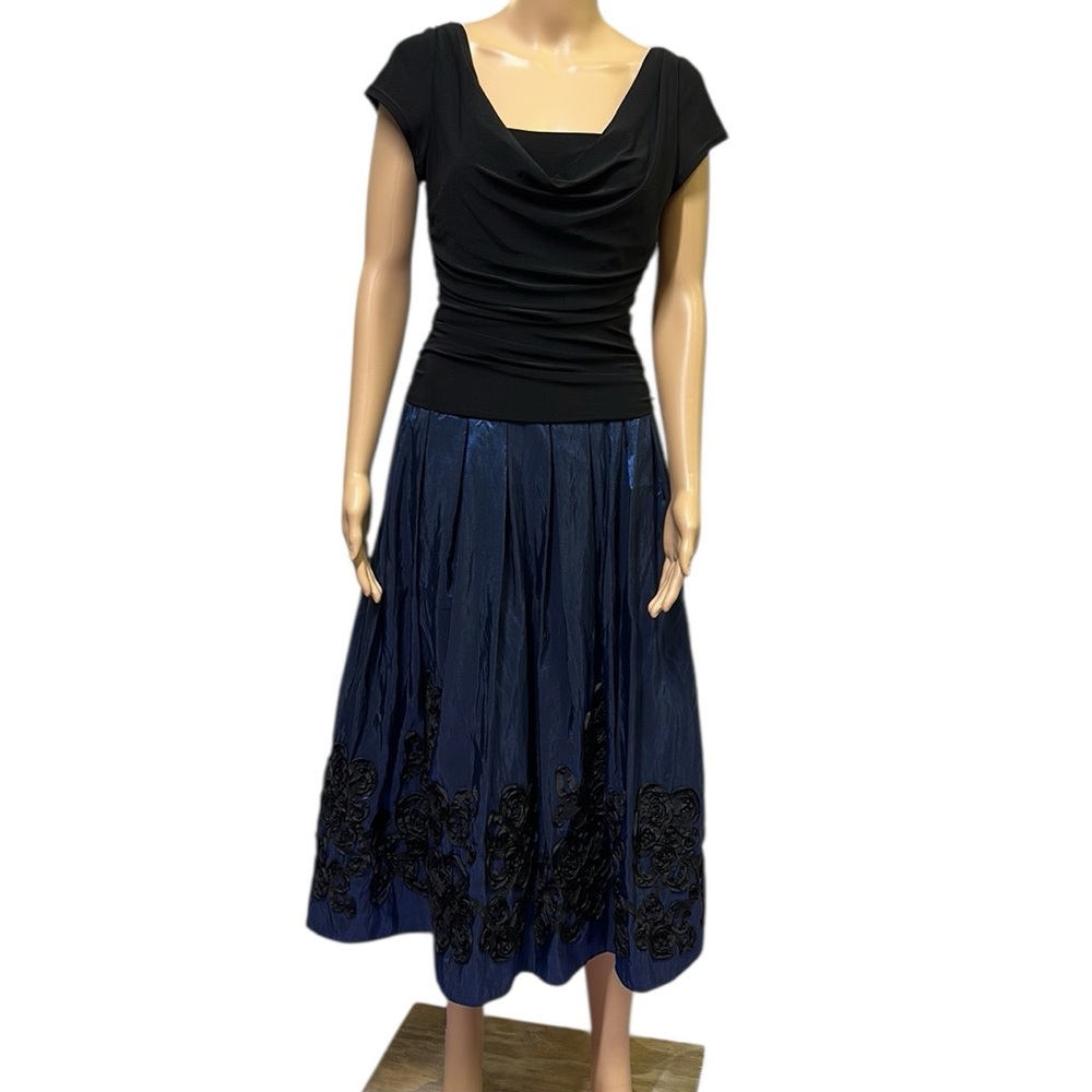 SL Fashions Black Blue Semi Formal Cocktail Ruched Side Embellished Dress Size 6
